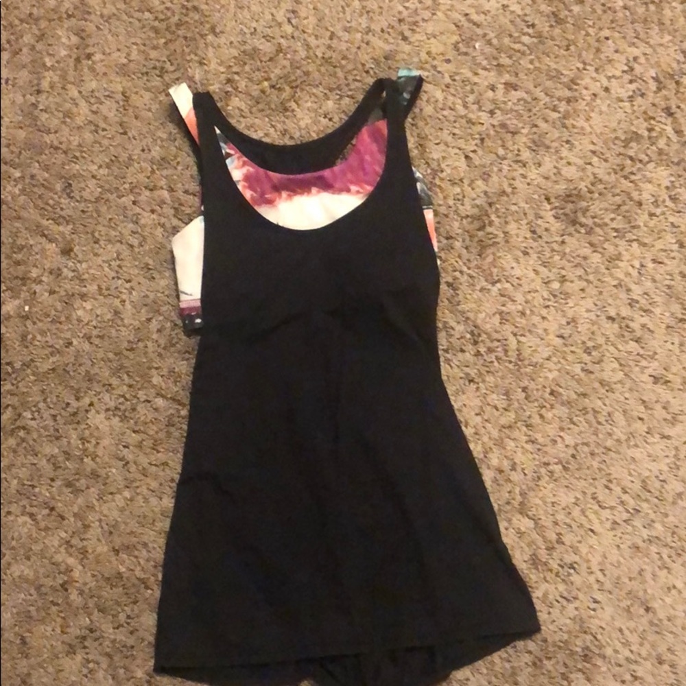 lululemon athletica Black Tank with Multicolor Tie-Dye Liner